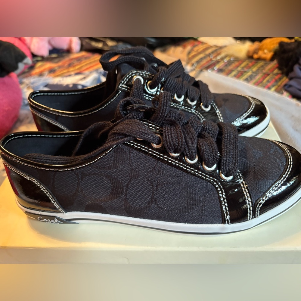 Coach Womens Black Sneakers with Glossy Accents